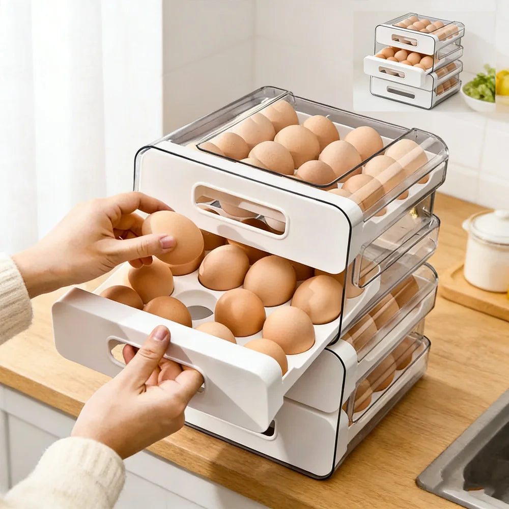 Household Refrigerator Egg Drawer Storage Box, Double Layer Plastic Egg Tray Holder