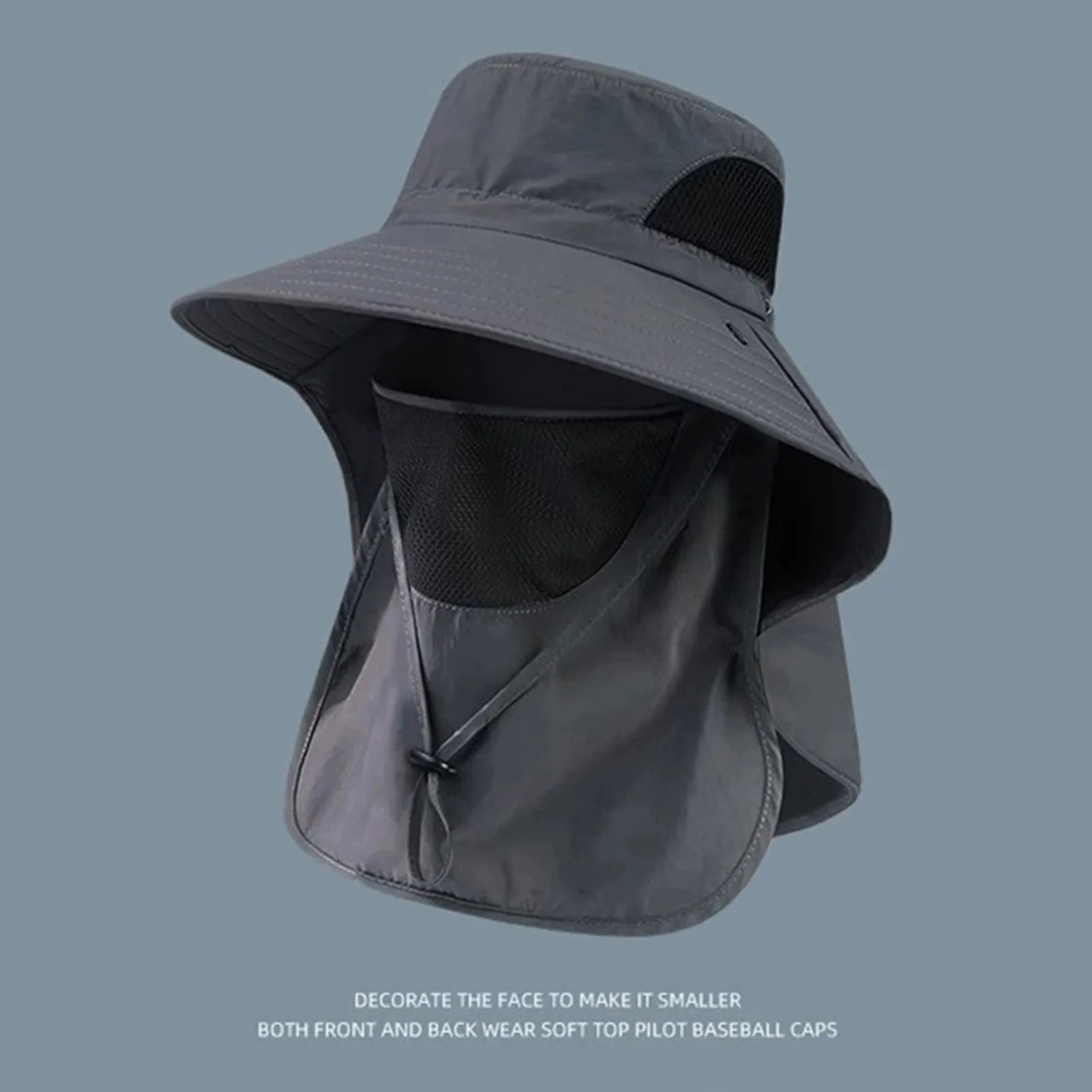 Polyester Sun Fishing Hat With Neck Cover Wide Brim UV Protection Breathable With Chin Strap For Beach Hiking Men Women