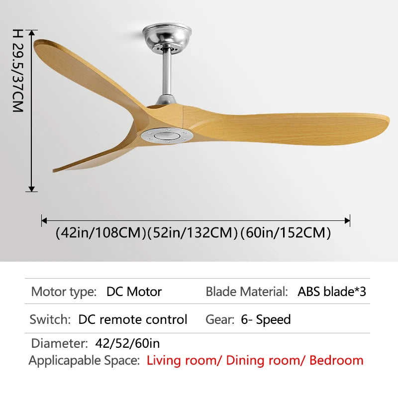 36/42/52/60 Inch Ceiling Fan Industrial Vintage ABS Ventilator No Light Remote Control Decorative Blower Retro Large Fans