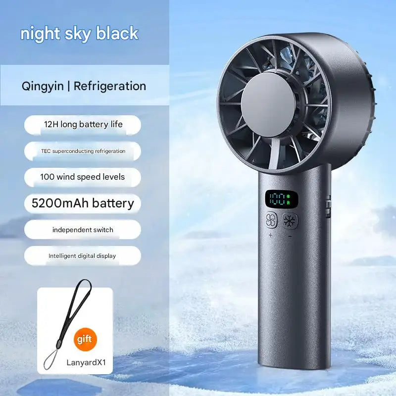 5200mah Handheld Fan Electric Hand Fans Ice Compress High-speed Cooling USB Rechargeable Portable LED Digital Display