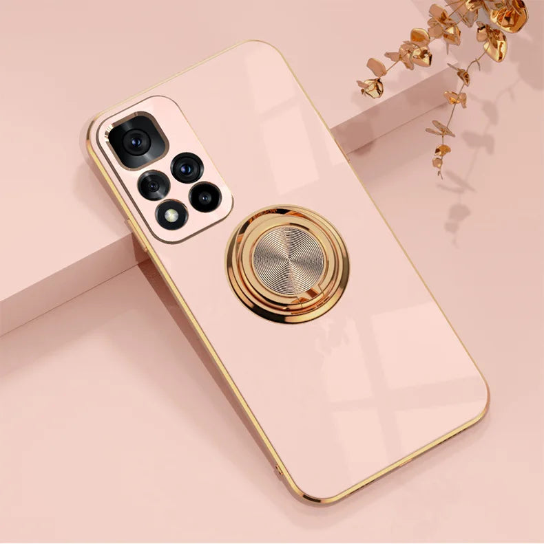 Luxury Plating Silicone Magnetic Holder Stand Case For XiaoMi 13T 14T Redmi 13C 14C 4G Note 12 13 14 Pro Plus 5G Back Cover