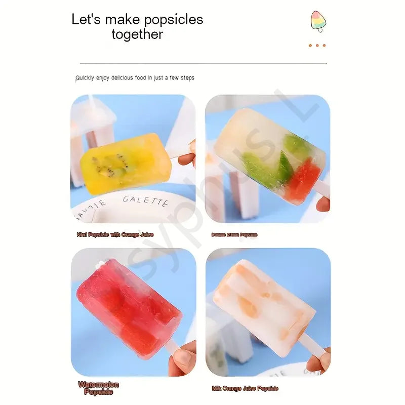 1-20Pcs 4 Gird DIY Ice Cream Molds Reusable Children's Creative Popsicle Mold Kitchen Tools