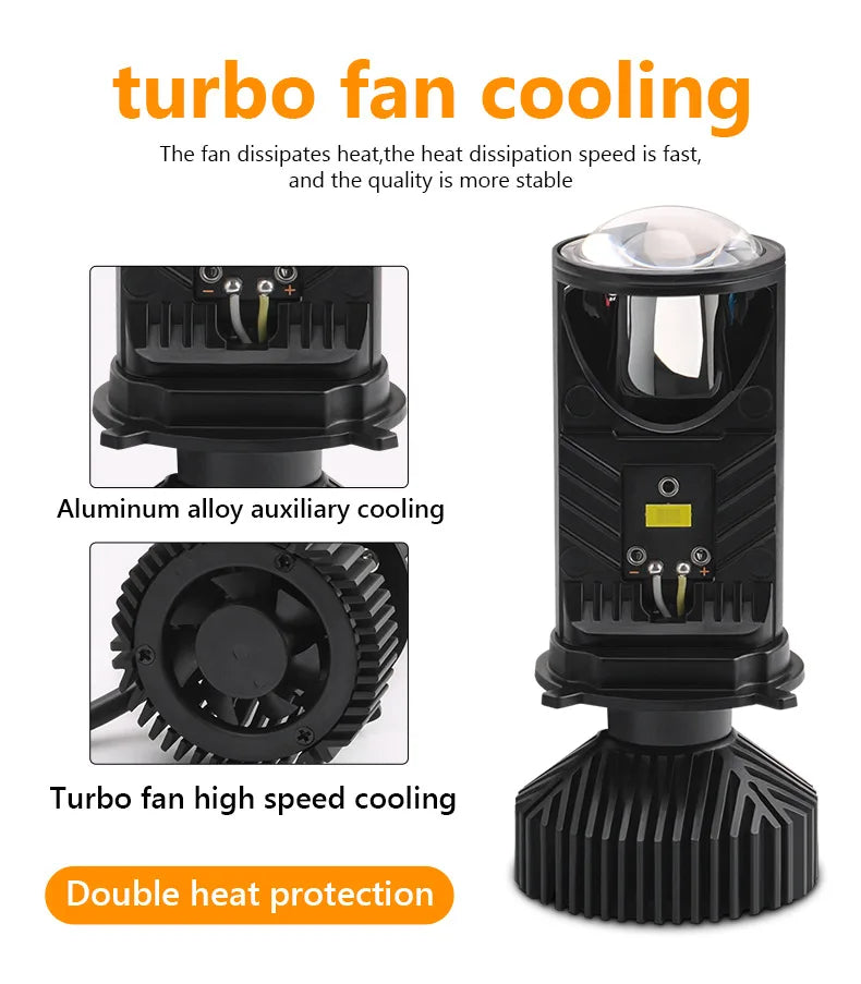 Turbo Fan H4 LED Headlights Car H4 Mini Projector Lens 6000K Super Bright 20000LM High Low Beam Auto LED Lights Car Light Lamp