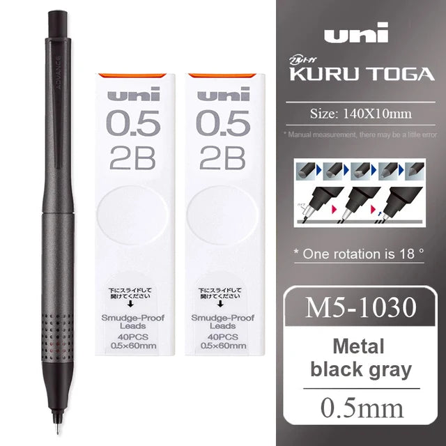 UNI ADVANCE Mechanical Pencil M5-1030 Metal Rod Low Center Gravity Kuru Toga Automatic Rotating Drawing Pencil 0.5mm Stationery