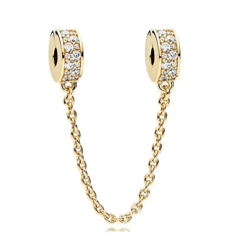 Gold Plated CZ Charms Fit Original Bracelet 925 Sterling Silver Core Heart Star Flower Dangle Beads Luxury DIY Jewelry Gift