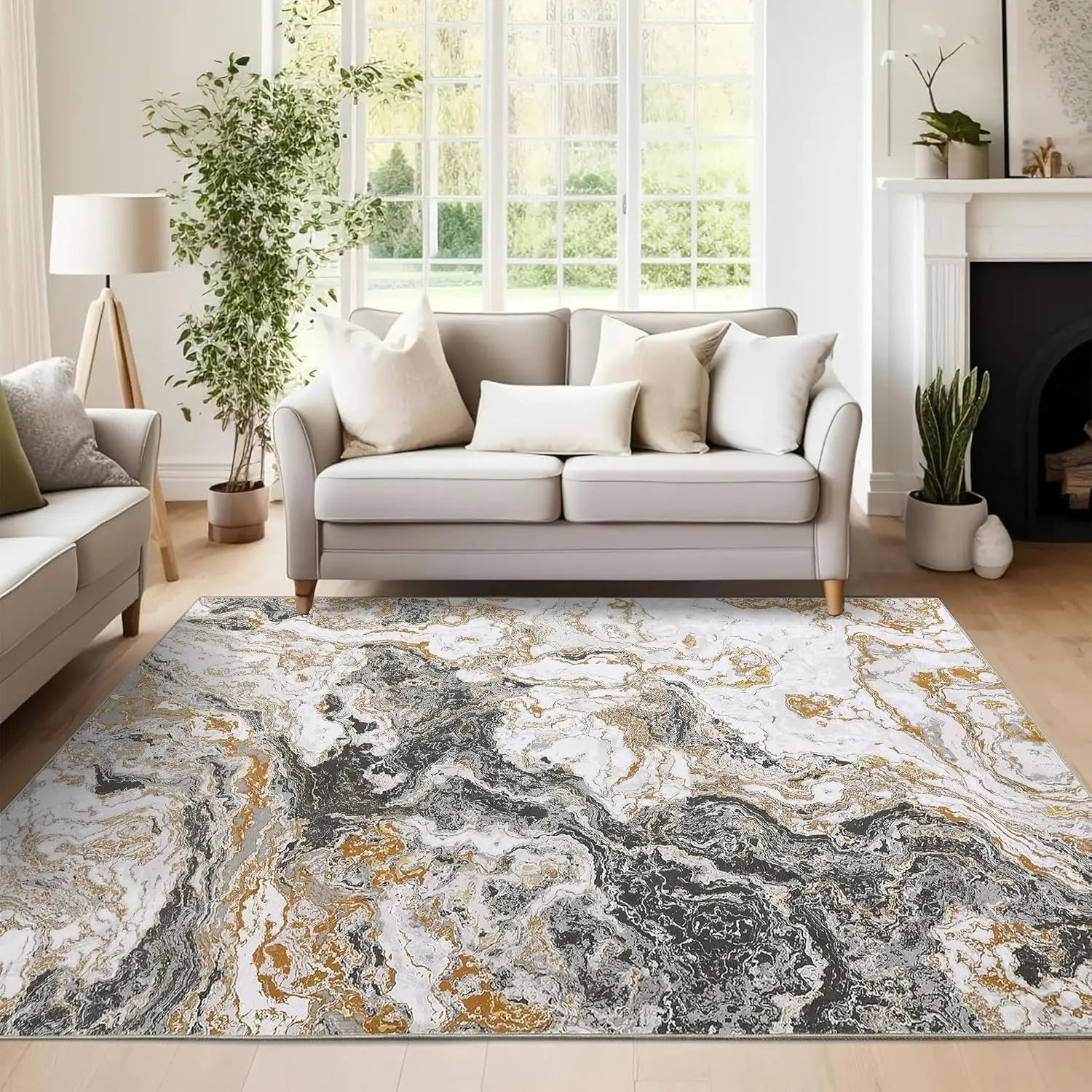 Washable Area Rug for Living Room,160x230cm,Non-Slip Low Pile Carpet,Soft Foldable Modern Rug with Reinforced Edges for Bedroom