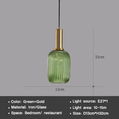Striped Nordic Vintage Colorful Glass Chandelier For Dining Room Kitchen Island Pendant Light Bedroom Bedside Hanging Lamp