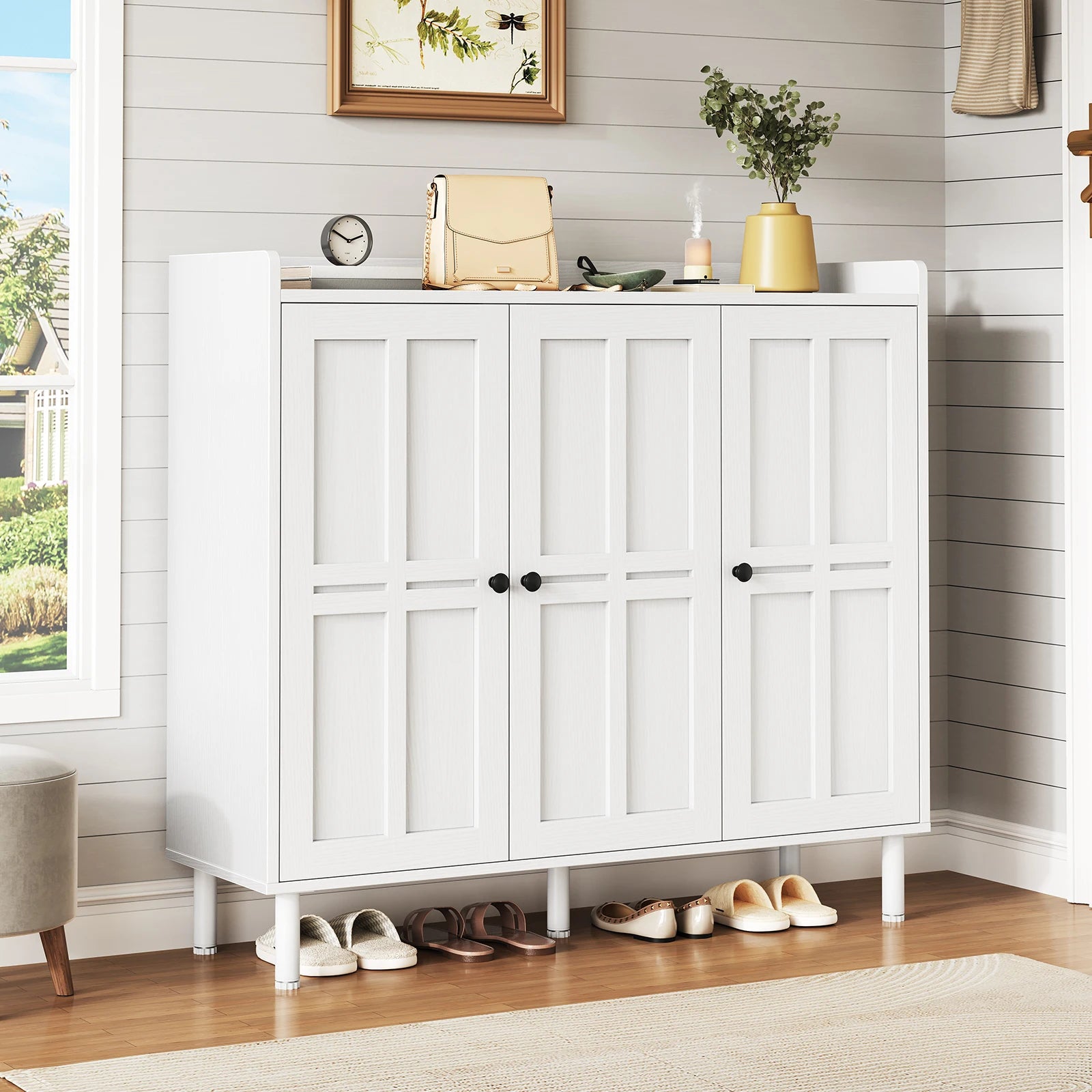 Shoe Cabinet with 3 Doors, 30 pairs shoe Storage Cabinet , 40 inch Fammhouse shoe Rack shoe Organizer Cabinet for Entpway