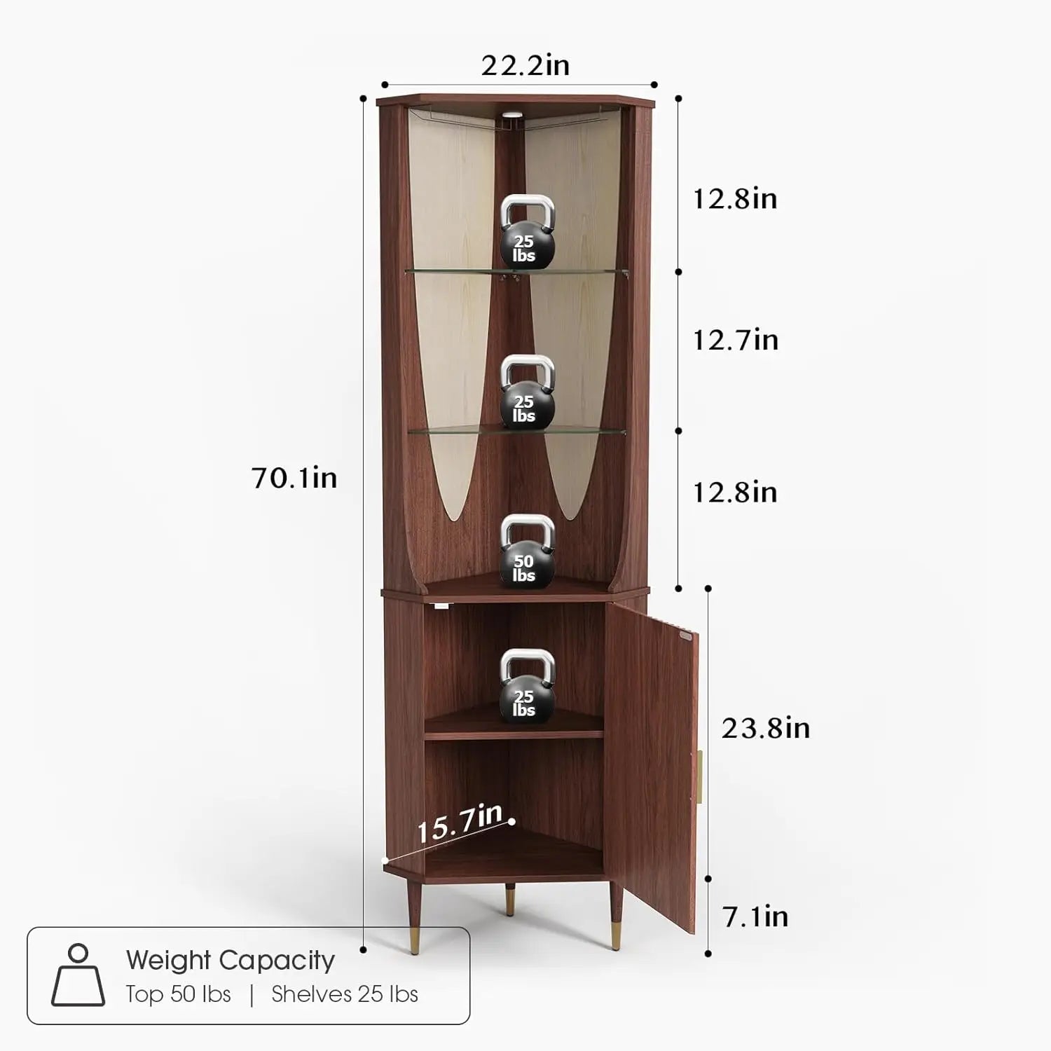 70" Tall Corner Bar Cabinet, Mid-Century Modern Fluted Storage Cabinet with Glass Shelves, Door & LED Lighting,, Customized