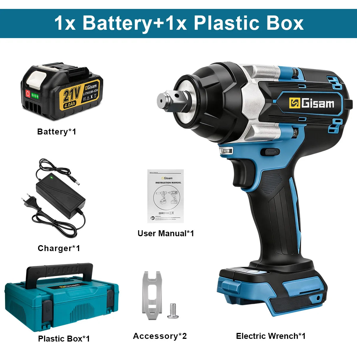Gisam 1600N.M Brushless Electric Impact Wrench 1/2 inch Lithium-Ion Battery Cordless Wrench Power Tool For Makita 18V BatteryPin
