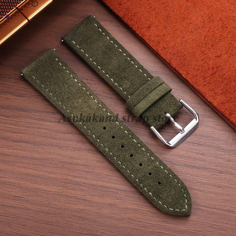 Vintage Suede Leather Watch Band Cowhide Bracelet 18mm 19mm 20mm 22mm For Omega For Seiko for Huawei Watch Sport Watch Strap