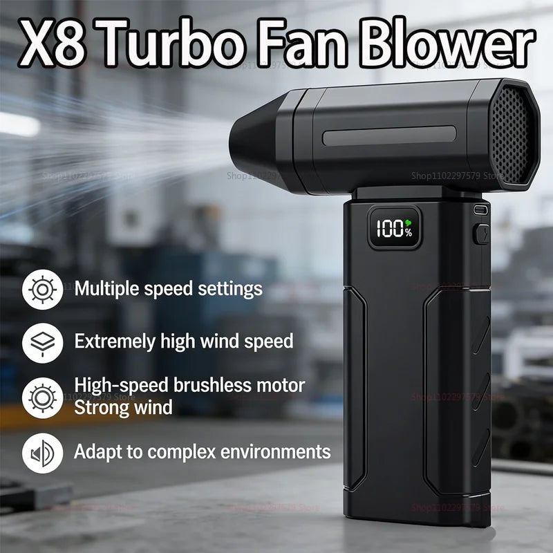 X8 Brushless Turbo Jet Fan Blower 100000RPM Powerful Electric Air Dust Cleaner Portable High-Speed Fan for Home Garage Workshop