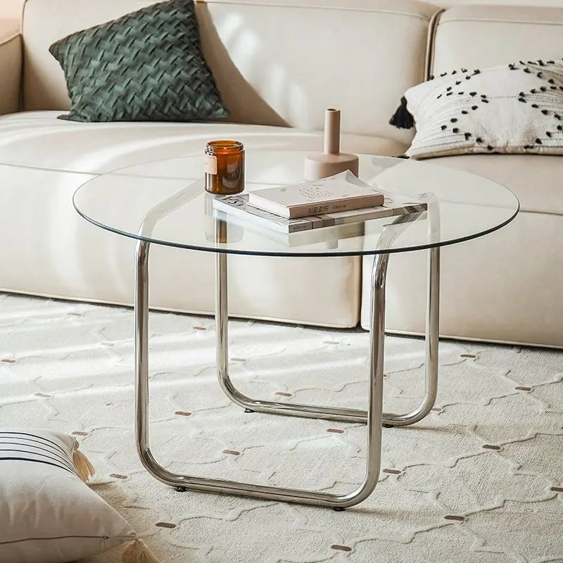 Nordic Coffee Table Modern Tempered Glass Coffee Table Home Living Room Sofa Side Tables Light Luxury Round Bedroom Tables