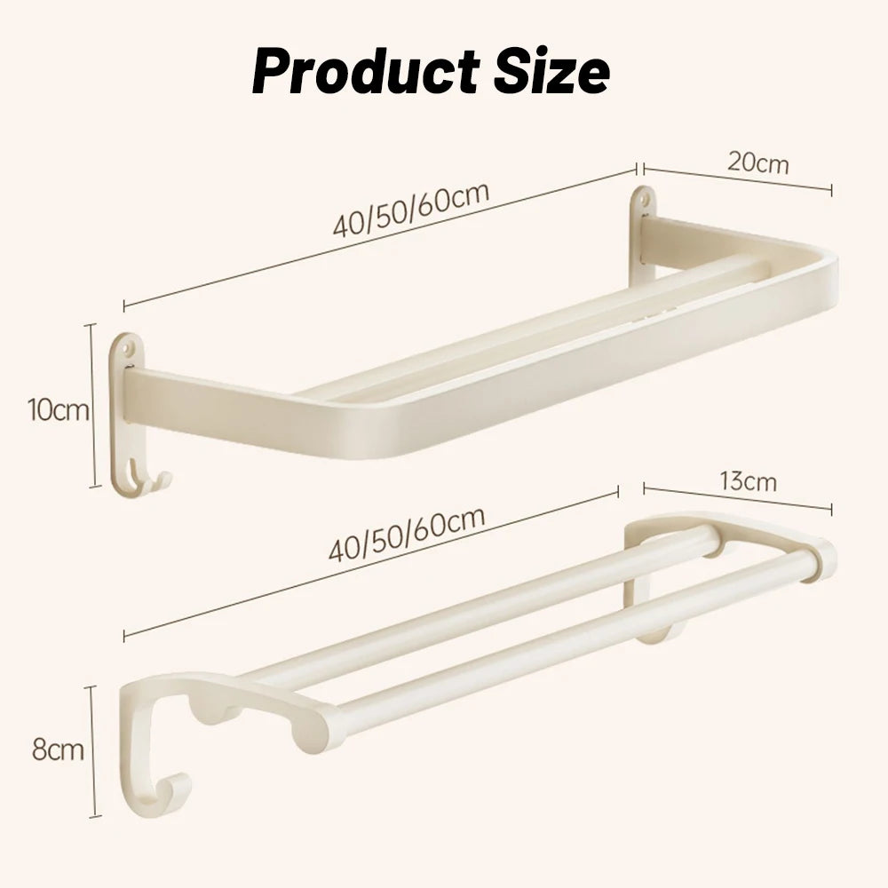 ORIENTAL YUHONG Aluminium Towel Rack Holder Double Bar Towel Hanger No Drill Wall Mount Shelf 40/50/60CM Bathroom Accessories