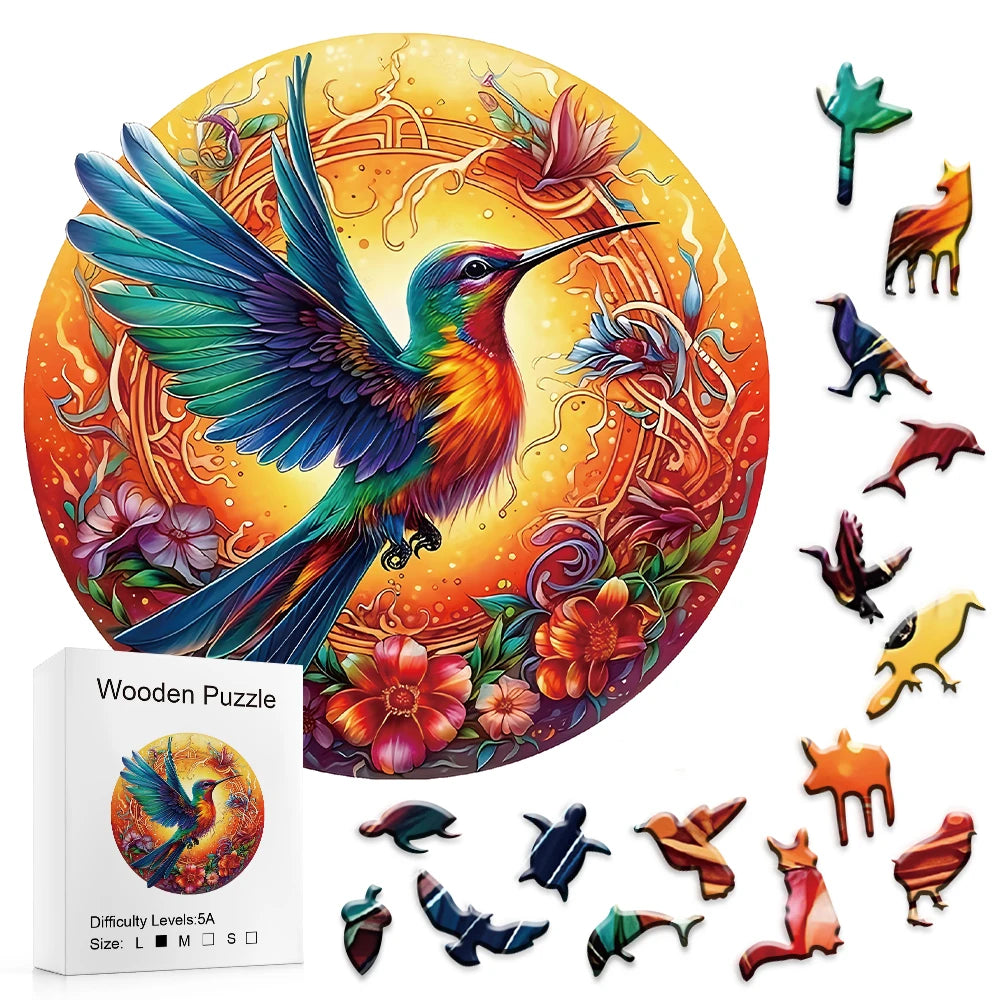 Wooden Puzzles for Adults Mandala Hummingbird Jigsaw Puzzles Unique Shapes Bird Puzzles Great Gift for Adults and Couples on Val