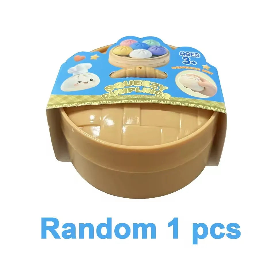 Simulation Dumpling Squishy Rebound Soft Squeeze Stress Ball With Bamboo Steamer Box Anti-Stress Toy Sensory For Creative Gift