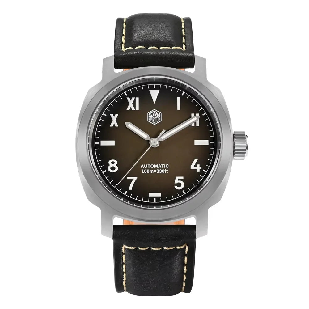 San Martin Men Watch 40mm YN55 Gradient Brown Dial Vintage Simple Automatic Mechanical 10 Bar BGW-9 Quick Release Leather Strap