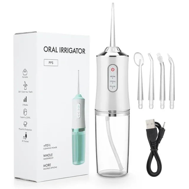 Portable Dental Water Flosser Oral Irrigator USB Rechargeable Water Floss Jet Tooth Pick 4 Tips 220ml Mouth washing machine