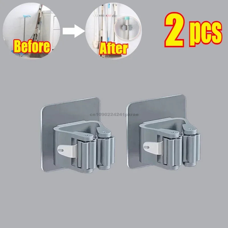 Self-adhesive Mop Holder Broom Stand Wall Mounted Mop Support Sweeping Brush Hook Storage Organizer Bathroom Kitchen Accessories