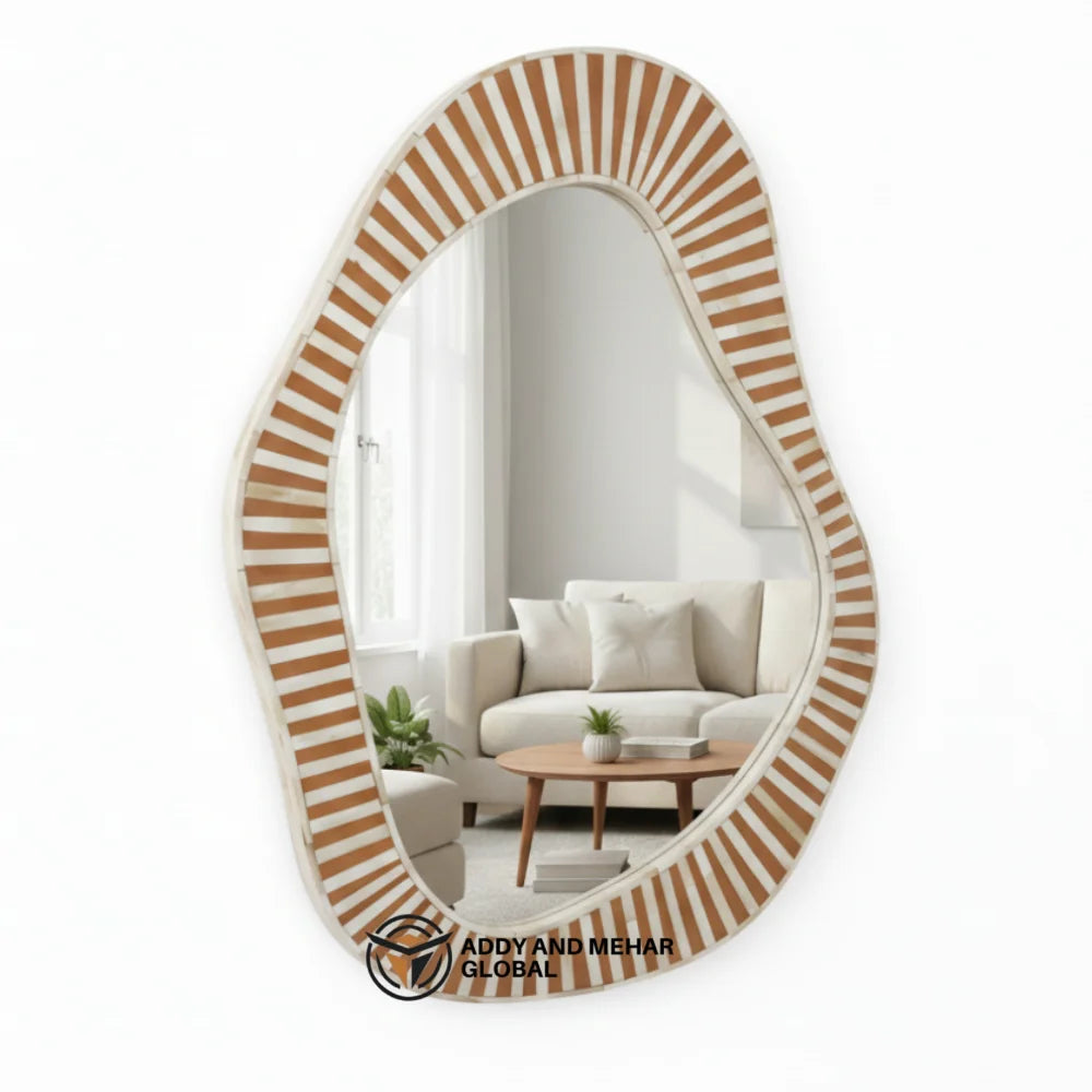 Handcrafted MDF Art Deco Square Stripe Irregular Wall Mirror Eco-Friendly Modern Decorative Wedding Wall Mirror