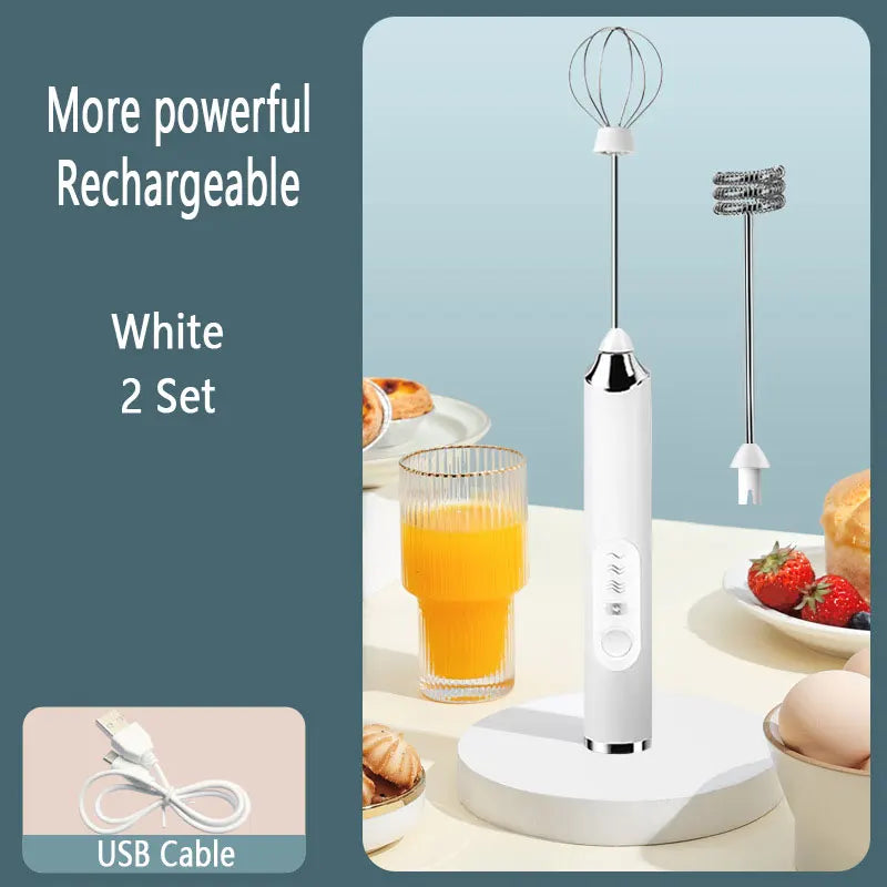 Handheld Double Stick Wireless Whisk Custard Foamer Mini Portable Blender Coffee Milk Three Speed Control Egg White Whipped USB