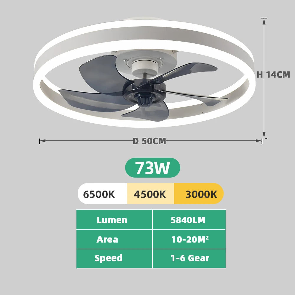 IRALAN Ceiling Fan With Light Remote Control Dimmable 6 Speeds Modern Low Profile LED Ceiling Fans Lamp For Living Room Bedroom
