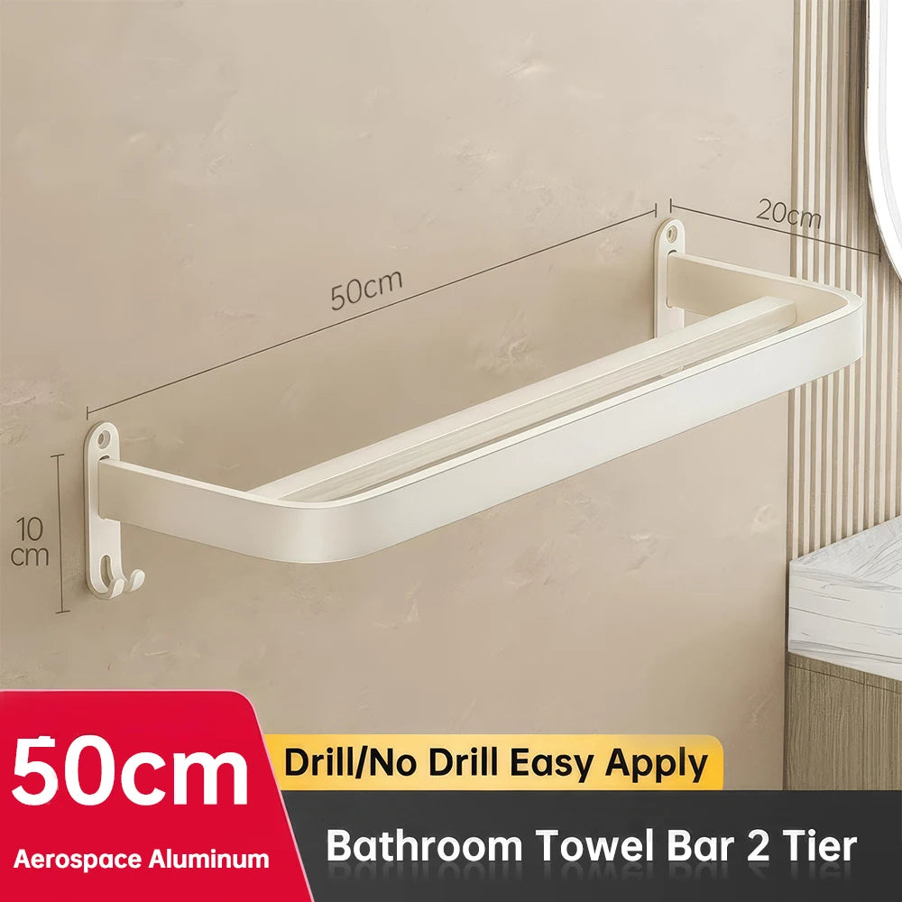 ORIENTAL YUHONG Aluminium Towel Rack Holder Double Bar Towel Hanger No Drill Wall Mount Shelf 40/50/60CM Bathroom Accessories