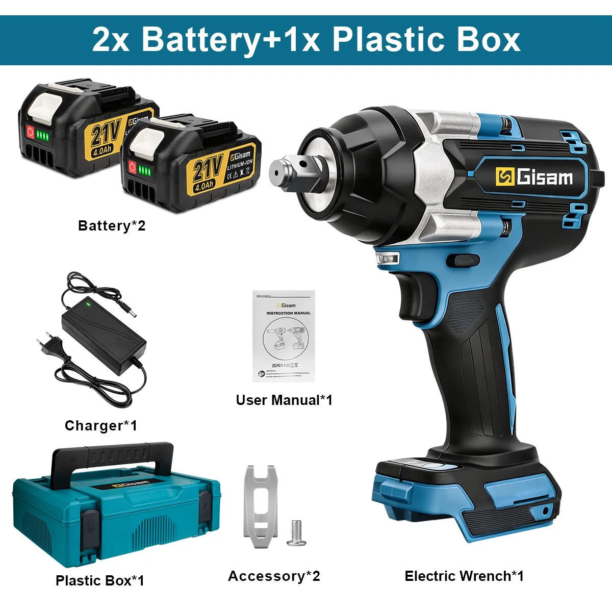 Gisam 1600N.M Brushless Electric Impact Wrench 1/2 inch Lithium-Ion Battery Cordless Wrench Power Tool For Makita 18V BatteryPin