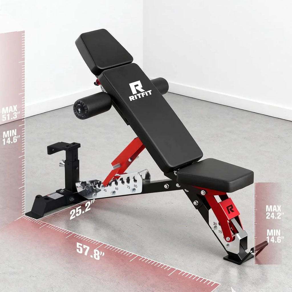 3-Section Adjustable Weight Bench, 1600LBS Capacity Workout Bench for Home Gym, 21 Levels Incline Decline Bench, Customized