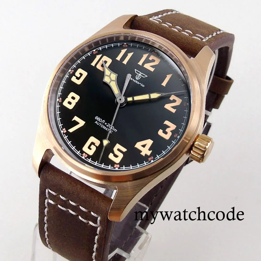 Tandorio Cusn8 Genuine Bronze Pilot Watch Men 200M Diver Japan NH35A Automatic Wristwatch Sapphire Field-Watch Military Clock