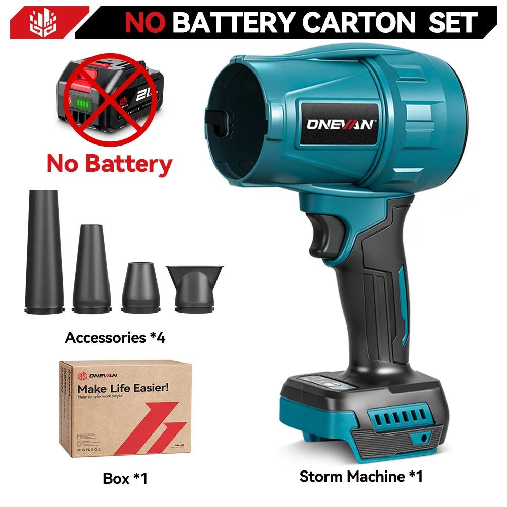 ONEVAN 3500W Brushless Electric Turbo Blower Jet Fan 350M/S 4 Nozzles Leaf Blower Dust Blowing Tool For Makita 18V Battery Pin