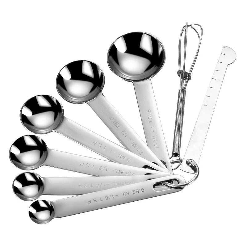 Stainless steel measuring spoon 4/6/7/8 pcs set with scale measuring ruler spoon kitchen coffee baking measuring tool set