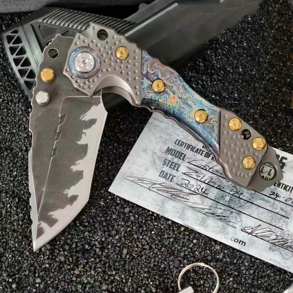 New T1 Heavy Duty Folding Knife Titanium Alloy Handle Camping Outdoor High Hardness Hunting Knife EDC Portable Defense Tool