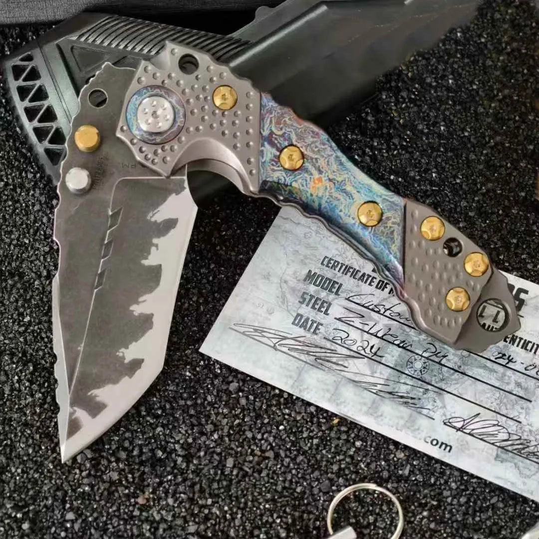 New T1 Heavy Duty Folding Knife Titanium Alloy Handle Camping Outdoor High Hardness Hunting Knife EDC Portable Defense Tool