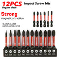 12-Piece S2 Steel Bit Set, Cross/Flat Head, Multiple Sizes, 50mm, Magnetic, Anti-Twist, High Hardness Impact Screwdriver Bits