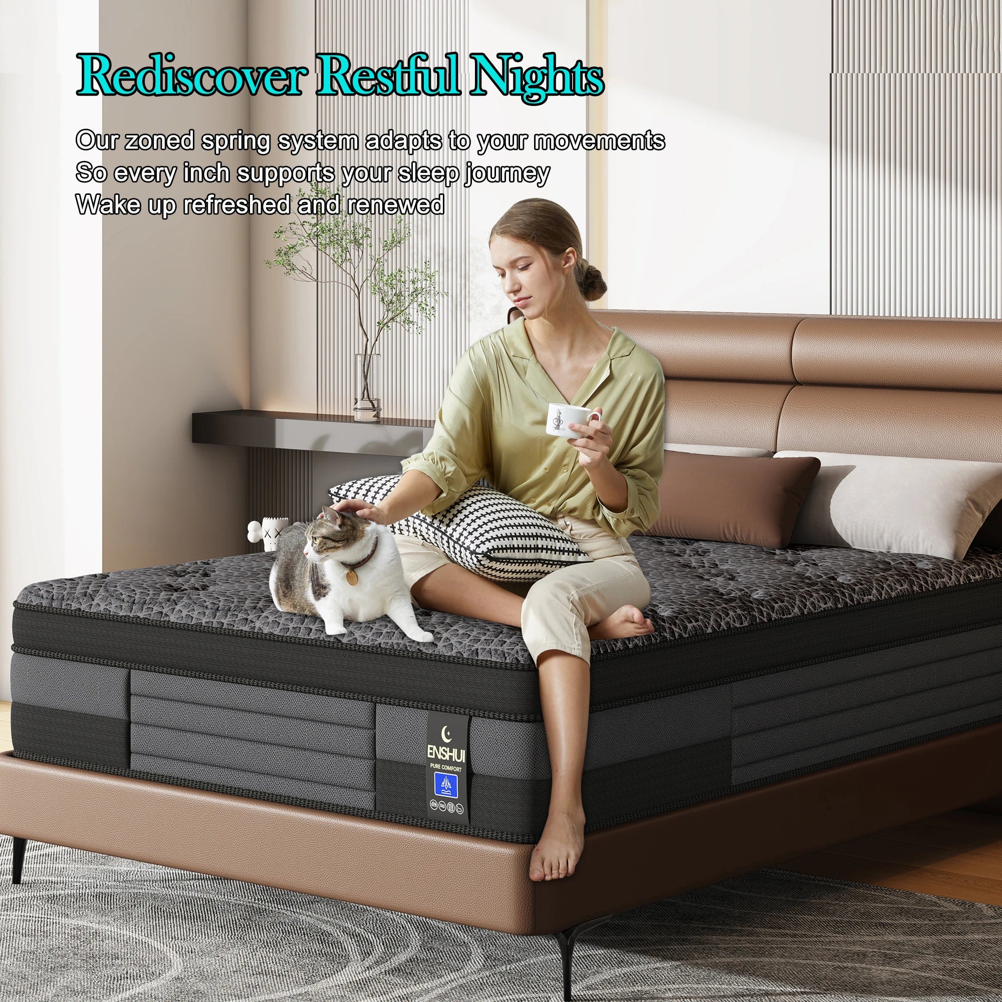 12"14" Memory Foam & Pocket Spring For Back Pain Relief Feel, Gel-Infused for Cooling,Breathable, CertiPUR-US Certified