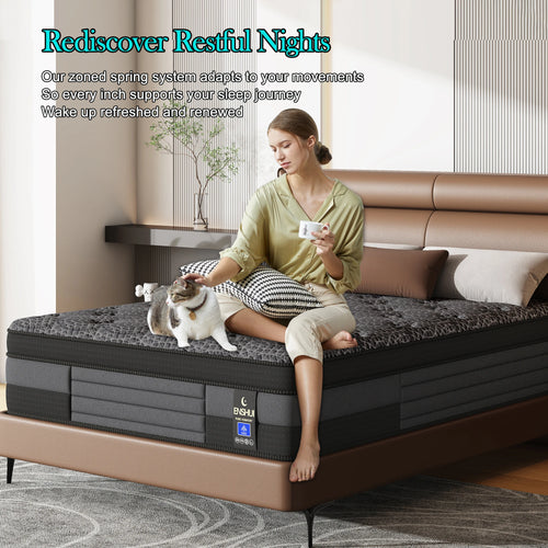 12"14" Memory Foam & Pocket Spring For Back Pain Relief Feel, Gel-Infused for Cooling,Breathable, CertiPUR-US Certified