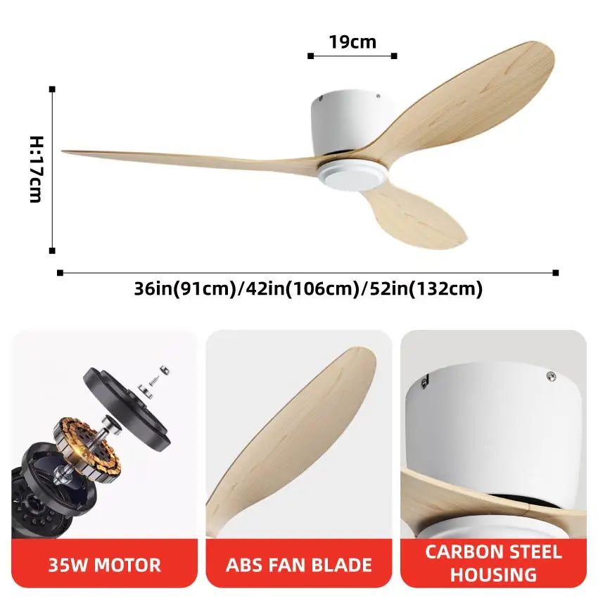 FUMANJIA Ultra-Thin DC Ceiling Fan with Remote - 6-Speed Silent, 3 ABS Blades, Ideal for Low Ceilings & Minim Spaces（No Light）