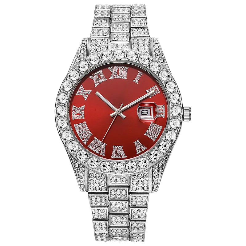 Stainless Steel Men's Watch Full Diamond Gold Quartz Watch Personality Hip-hop Feng Shui Ghost Roman Diamond Inlaid Men's Watch