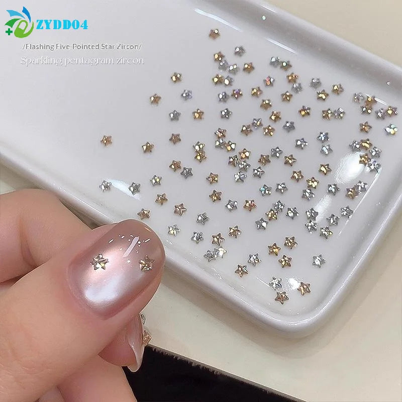 ●50Pcs/pack Star Zircon Nail Rhinestone Nail Art Charm Sparkle 3D Nail Rivet Flat Bottom Nail Decoration Parts