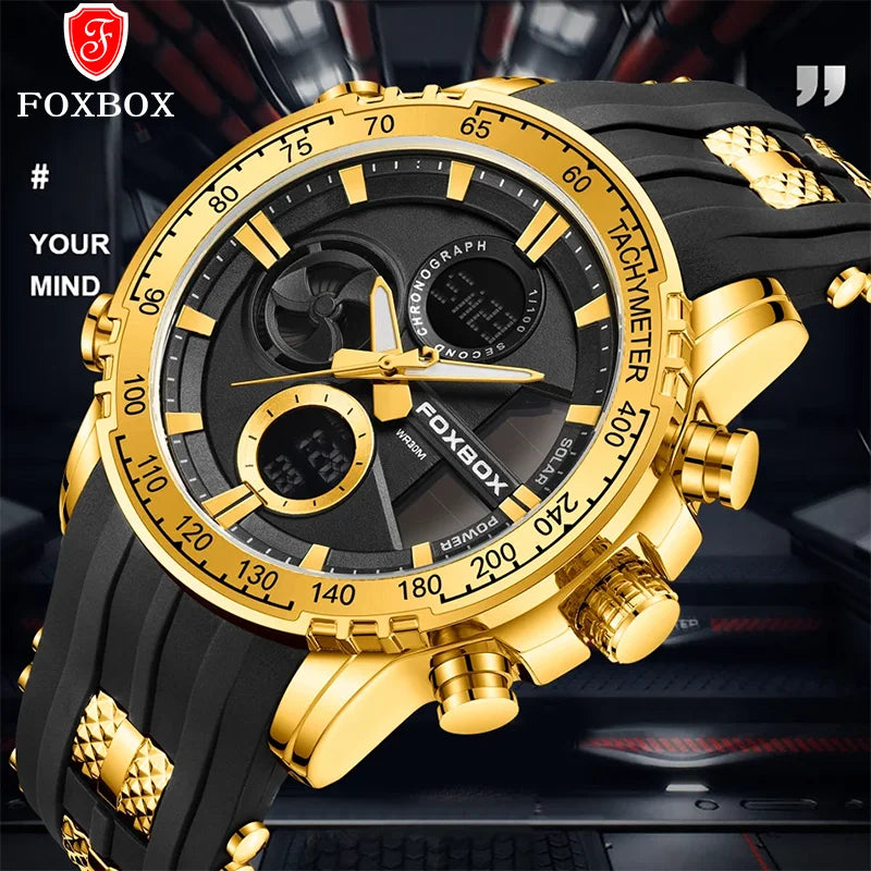 FOXBOX Men Luxury Watches Dual Display Watches Waterproof Mens Sport Wrist Watch Man Military Clock Male Stopwatch Reloj Hombre