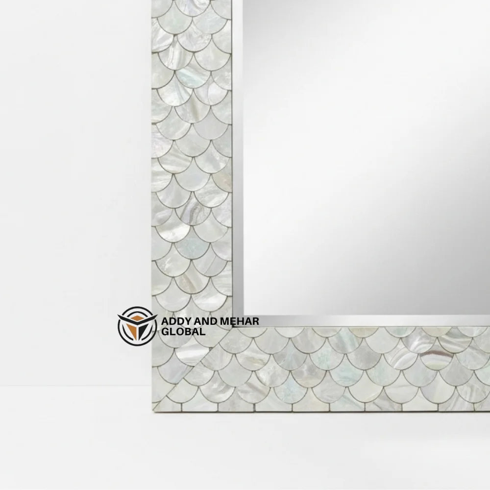 Handmade Art Deco Wedding Eco-Friendly MDF Inlay Square 5.0mm Thick Framed Wall Mirror Luxury Shell Mosaic Decorative Home Hotel