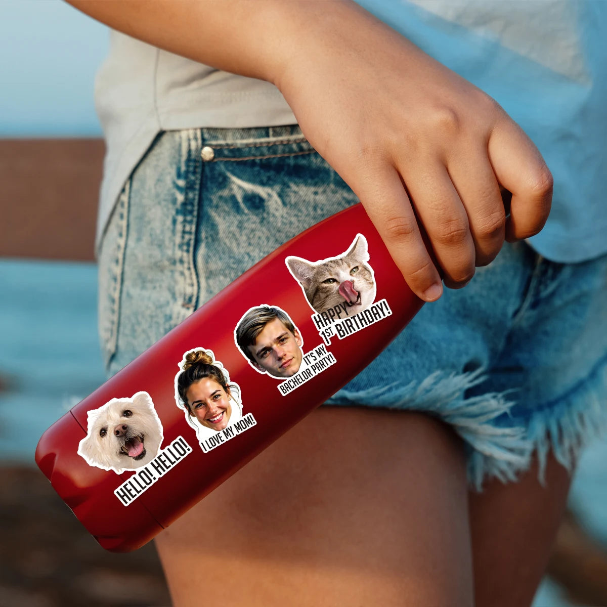 Personalized Custom Photo Portrait Face Text Stickers,Fun Image With Unique Slogan Gift For Friend Family,Pet Memorial Stickers