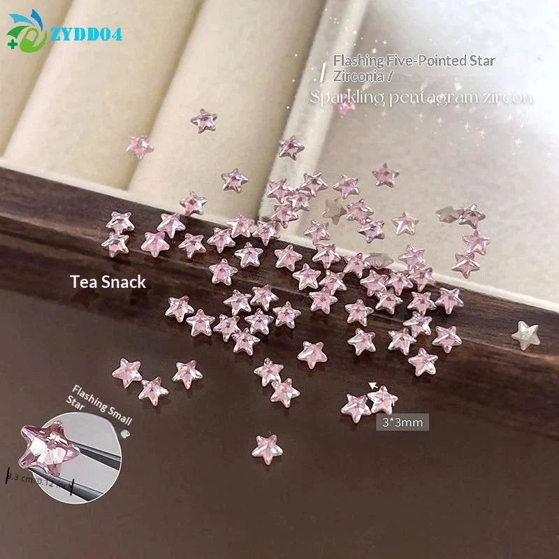 ●50Pcs/pack Star Zircon Nail Rhinestone Nail Art Charm Sparkle 3D Nail Rivet Flat Bottom Nail Decoration Parts