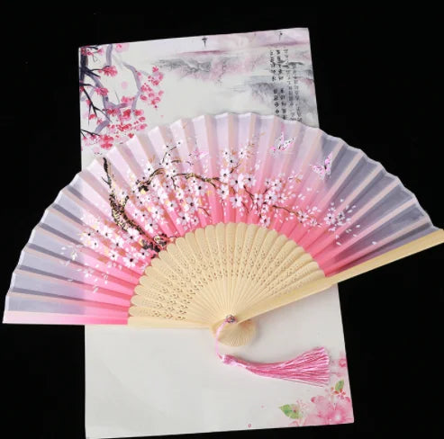 Retro Style Folding Fan Female Japanese Pattern Retro Cloth Art Craft Gift Home Decoration Ornament Dancing Hand Fan