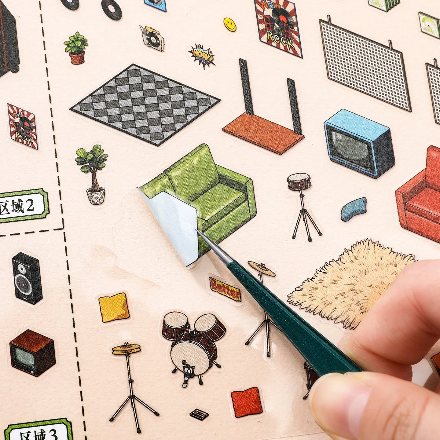 Kawaii  Handmade Shop 3D record store Landscape Sticker  DIY Pocket Cabin Scene festival gift