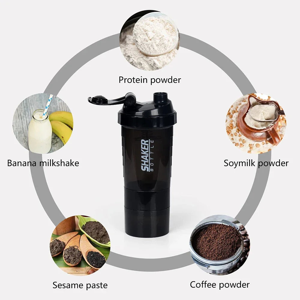 500ml Portable Protein Shaker Cup with Powder Storage Container Mixer Cup with Brush Gym Sport Water Bottle Drinkware