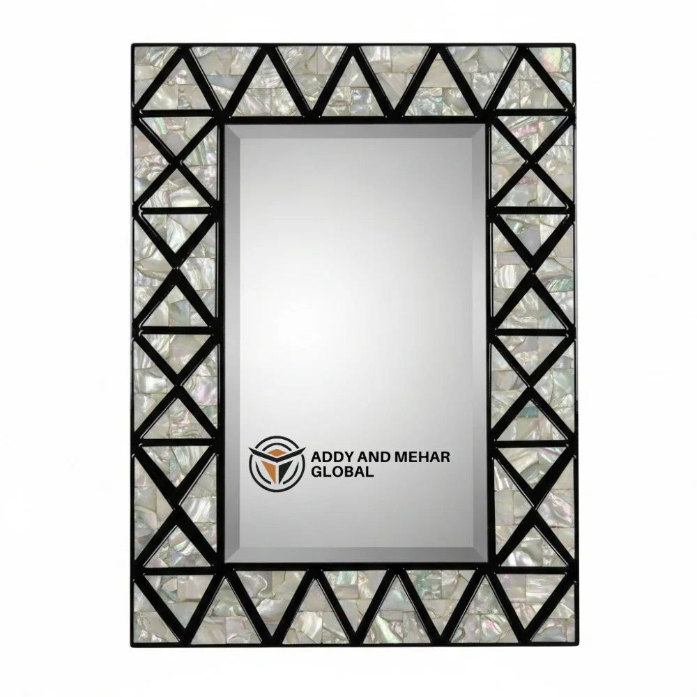 Luxury Square Art Deco Handmade Eco-Friendly MDF Wall Mirror with Black Geometric Frame and Decorative Inlay for Wedding