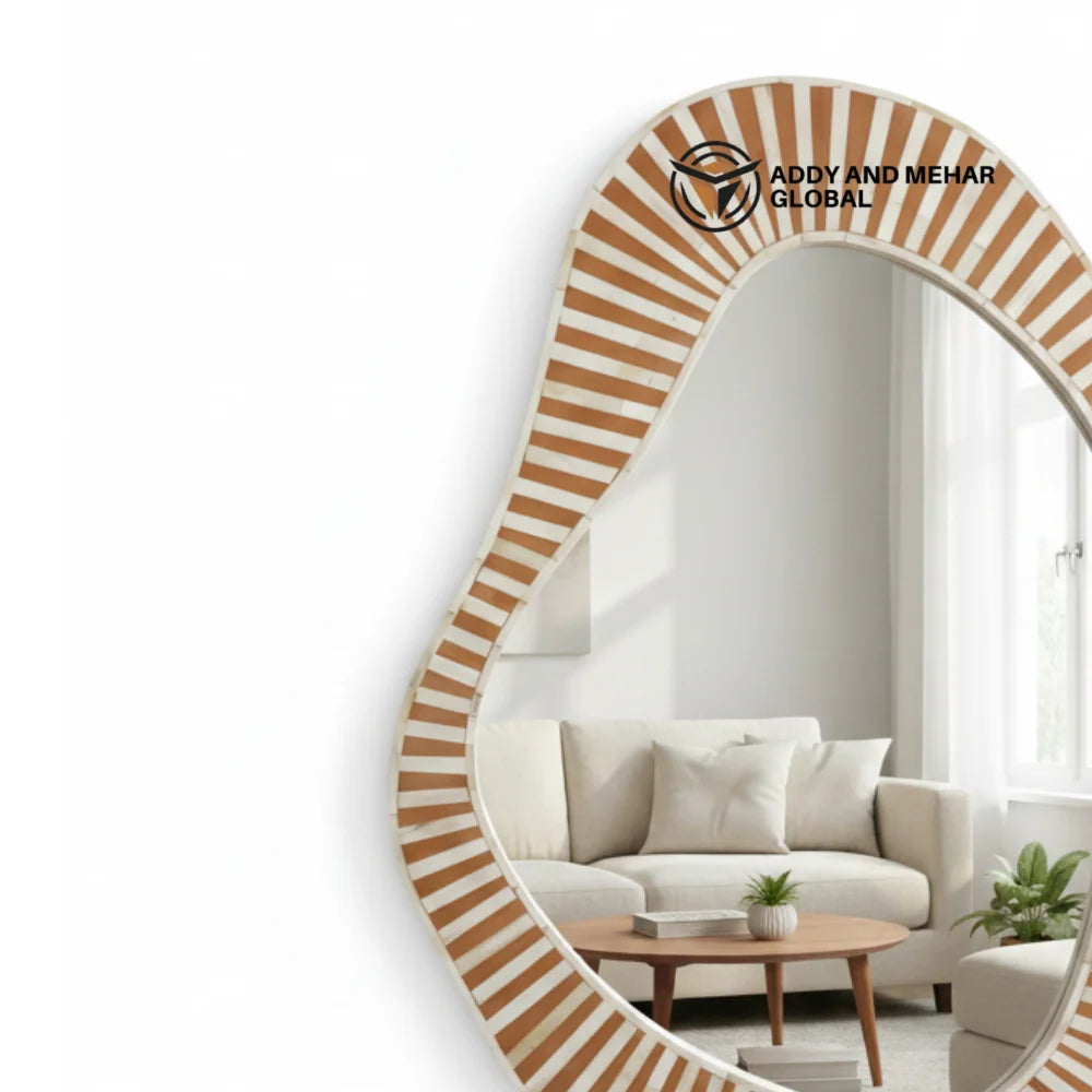 Handcrafted MDF Art Deco Square Stripe Irregular Wall Mirror Eco-Friendly Modern Decorative Wedding Wall Mirror