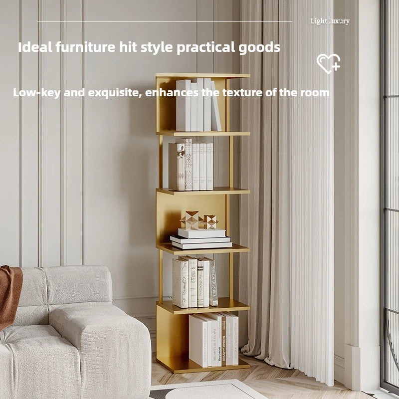 Metal Multi-Tier Display Bookshelf Modern Floor Standing Storage Shelf for Living Room/ Home Office Space-Saving Book Organizer